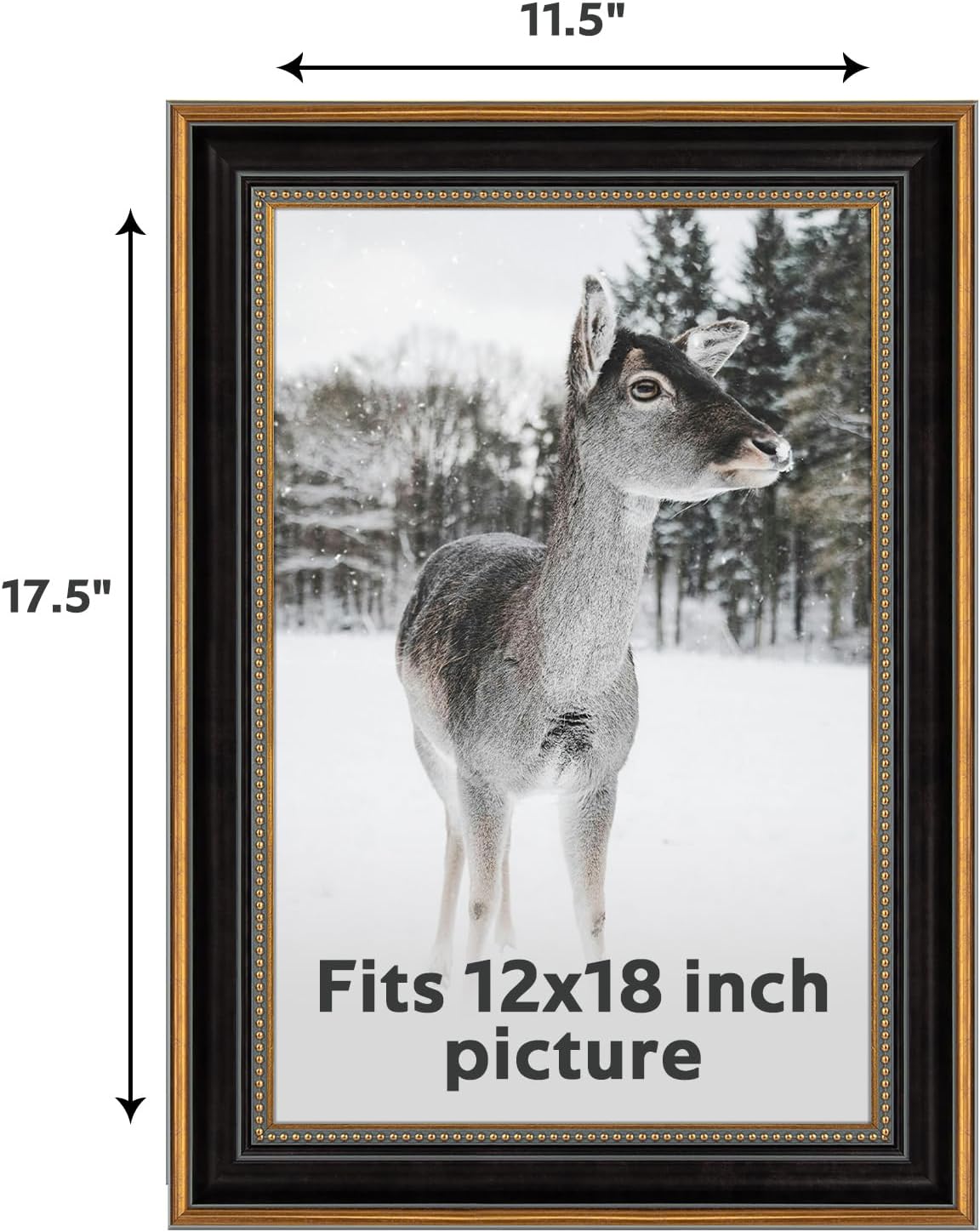 AUEAR,12x18 Picture Frame for 12x18 Photo Without Mat,Vintage Style,Wall Mounting (Black and Ornate Gold)