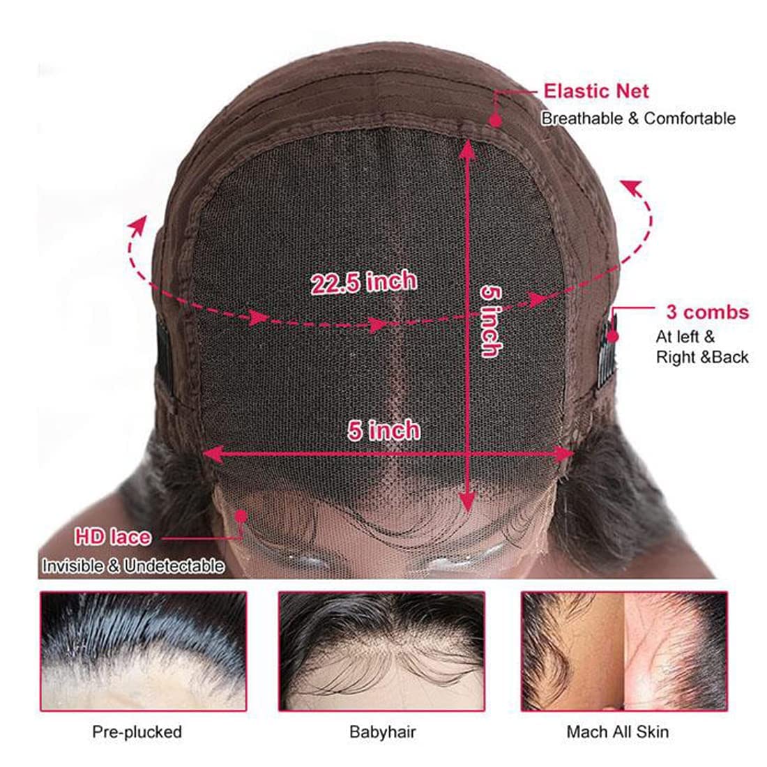 Enoya Glueless Wigs Human Hair Pre Plucked For Black Women,5x5 HD Lace Closure Wigs Human Hair 200 Density Natural Black With Baby Hair (5x5 HD lace closure wig, 10")