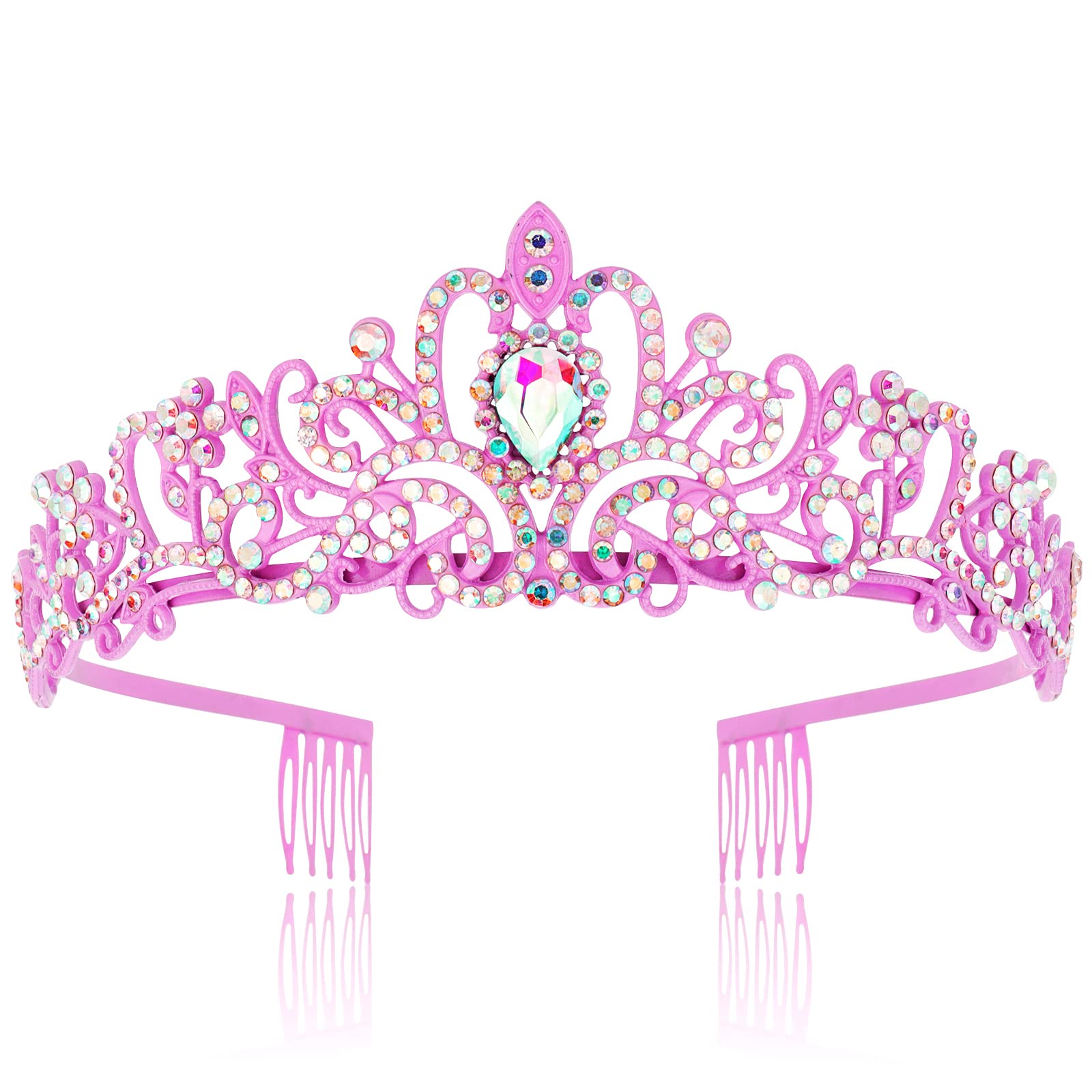 COCIDEPink Tiaras and Crowns for Women Crystal Princess Tiara Rhinestone Queen Crown with Combs Bride Bridal Wedding Prom Halloween Christmas Birthday Party Hair Accessories for Girls