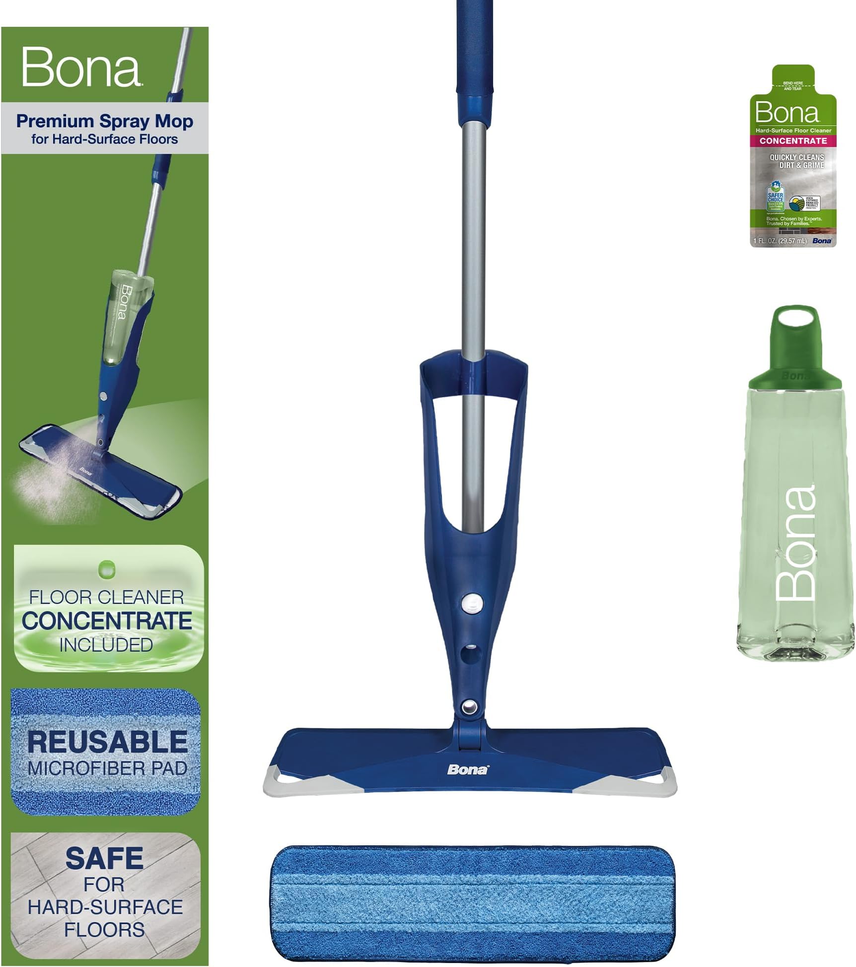 Premium Spray Mop with Bona Multi-Surface Floor Cleaner Concentrate, for Stone Tile Laminate & Vinyl (LVT/LVP)