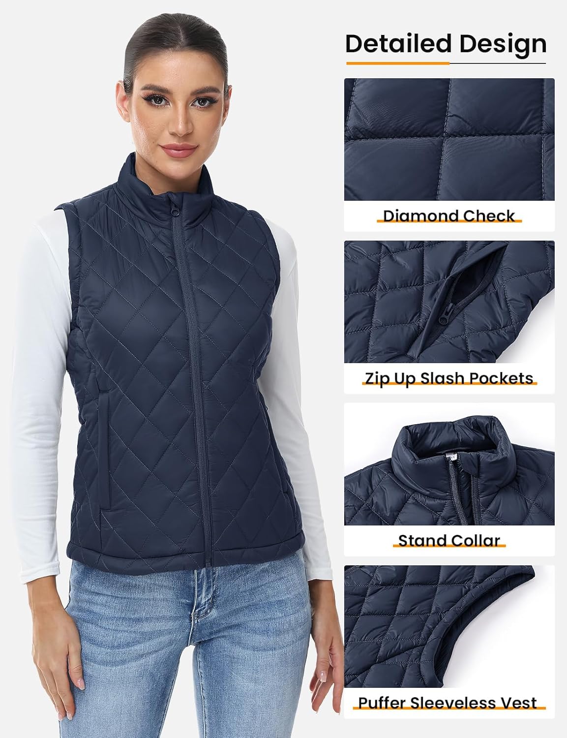 TBMPOY Women's Lightweight Quilted Vest Outerwear Puffer Sleeveless Jacket Windproof Winter Warm Stand Collar with 4 Pockets - Image 5