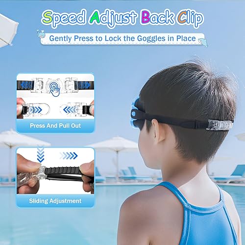 Miniatura 5 de Paquete de 2 gafas de natación para niños con cubierta para la nariz, gafas de natación antivaho con protección UV para niños y jóvenes de 3 a 15