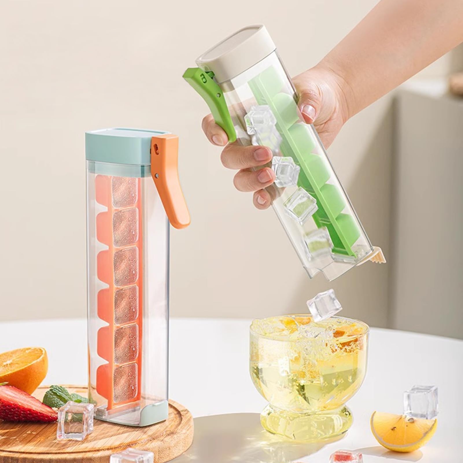 Vassoio per cubetti di ghiaccio, 1 Stampo Ghiaccio con coperchio per cubetti di ghiaccio, per congelatore, per whisky, acqua, cocktail, bevande e caffè (blu