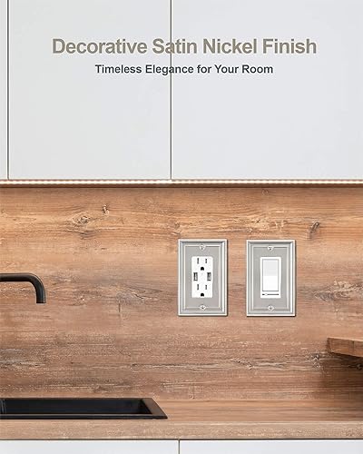 Miniatura 4 de Paquete de 4 placas decorativas de pared, placa de cubierta de toma de corriente eléctrica de níquel satinado para receptáculo, interruptor de
