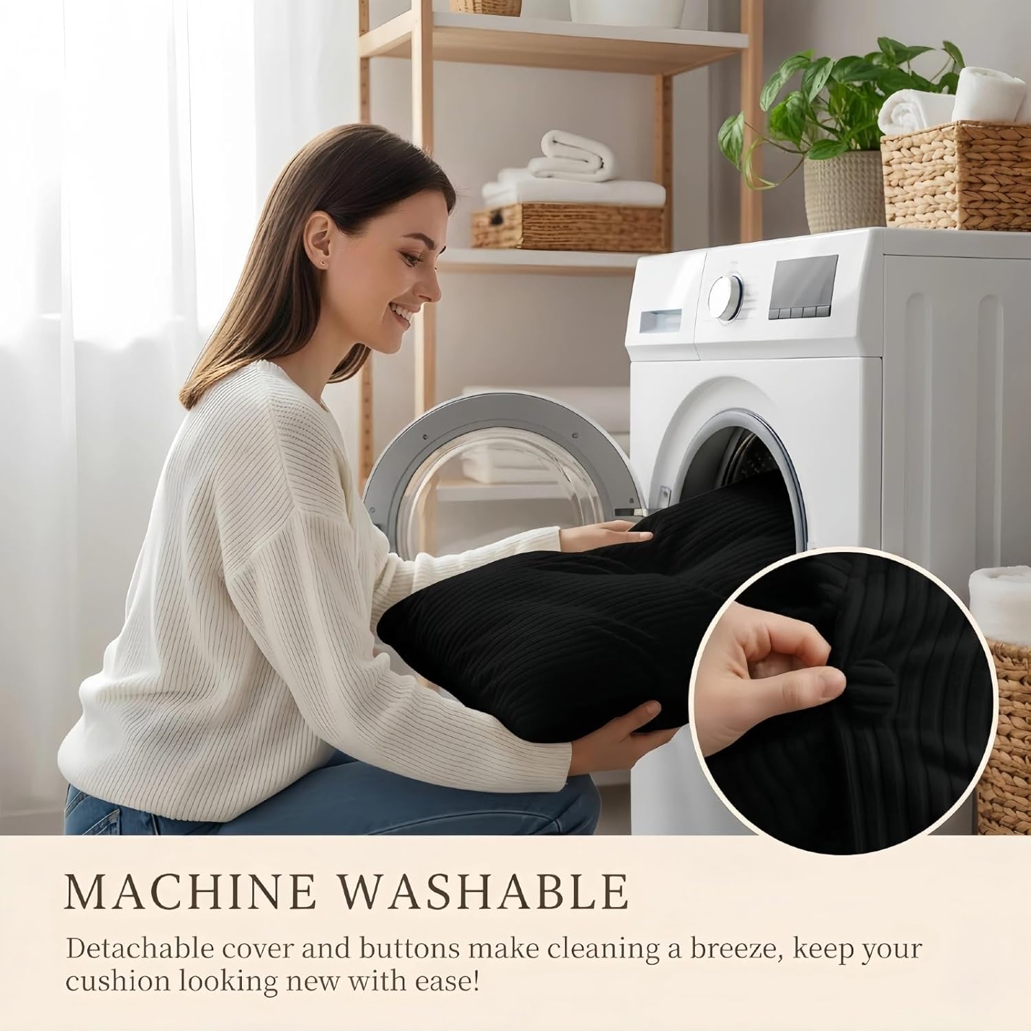 Wedge Reading Pillow Headboard Queen Size, Headboard Bolster Pillow for Bed, Triangular Backrest Cushion with Removable Corduroy Cover, Black