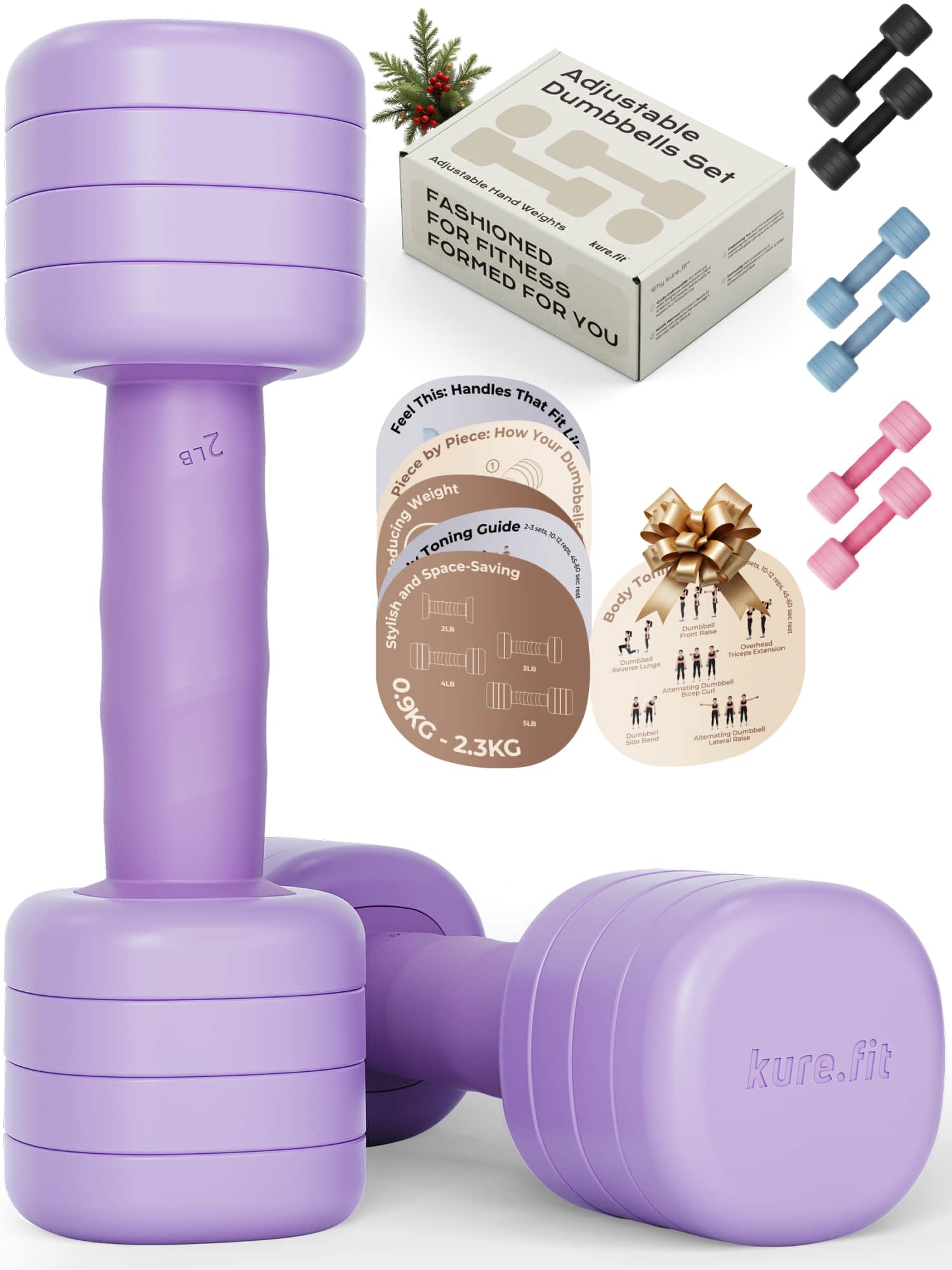 Adjustable Dumbbell Set دمبلات قابلة للتعديل (0.9–2.3kg) | One-Twist Weight System | Ergonomic Non-Slip Grip | Home Gym Dumbbells for Pilates, Yoga, Rehab & Light Strength Training