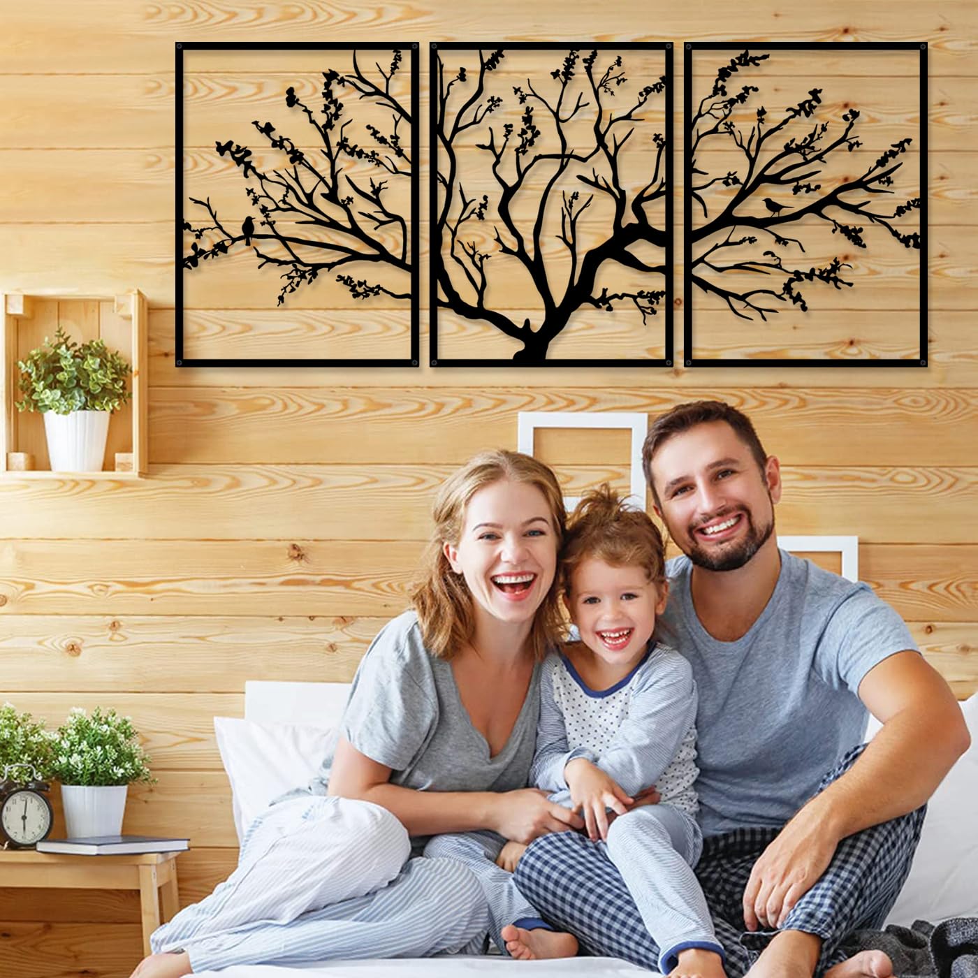 Pduoduo Décoration murale en métal 3 panneaux Ornement branche d'arbre moderne branche d'arbre pour la décoration murale de la maison (53in x 23,6in)