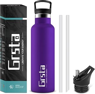 Grsta Stainless Steel Water Bottles, Metal Water Bottle with Straw 1litre, Vacuum Insulated Bottle with Filter, BPA Free Leak Proof Sports Bottle for Adult, Hiking, Cycling