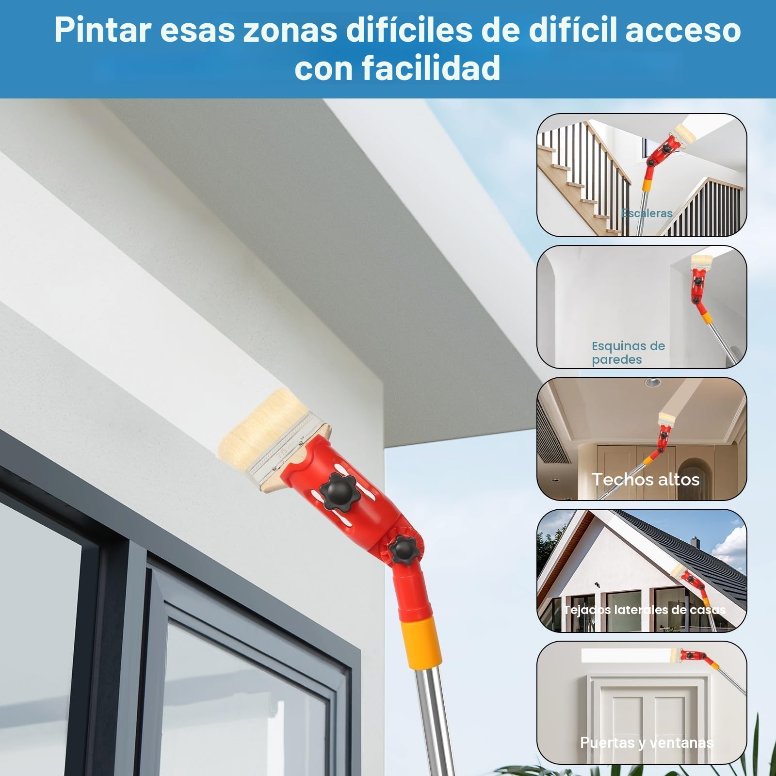 prota Herramienta Extensor de Pincel Pintura de Múltiples Angulos, Barra de Extensión de Rodillo Extensor, Soporte de Pincel de Poste de Extensión para Techos Altos Paredes Esquinas de Escaleras