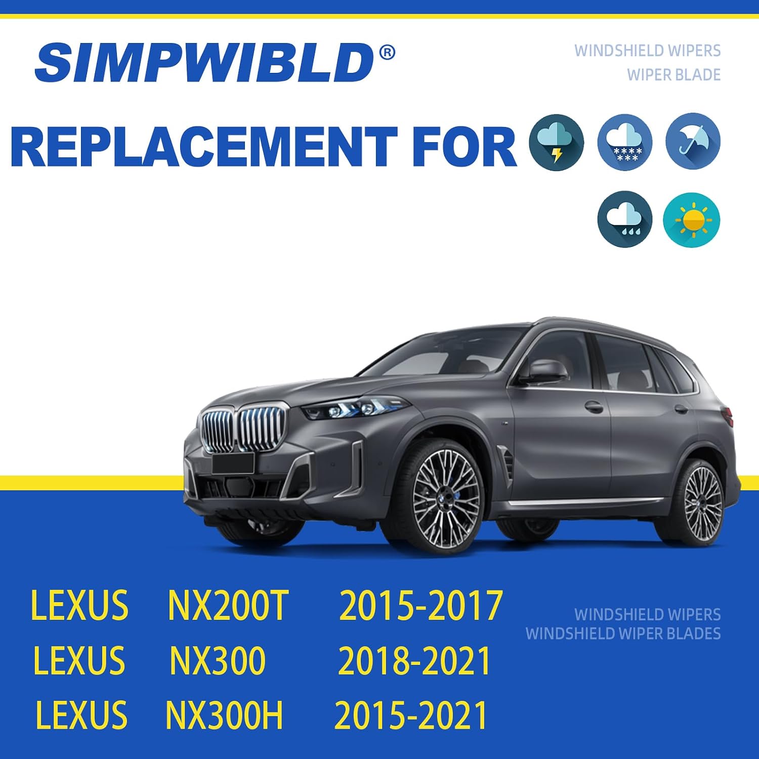 3 Factory Wiper blades Replacement For 2015-2021 Lexus NX300 NX300H NX200t Original Equipment Replacement Windshield Wiper Blades Set 26"+16"+12" (Set of 3) Top Lock image 2