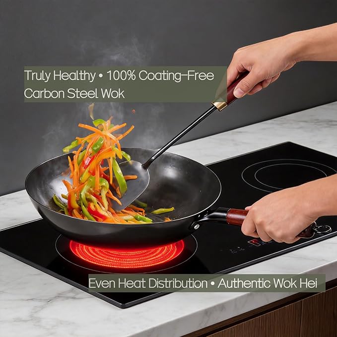 Calmabode Wok 32 cm Acero Nitrurado Antiadherente Natural Base Anillada miniatura 8