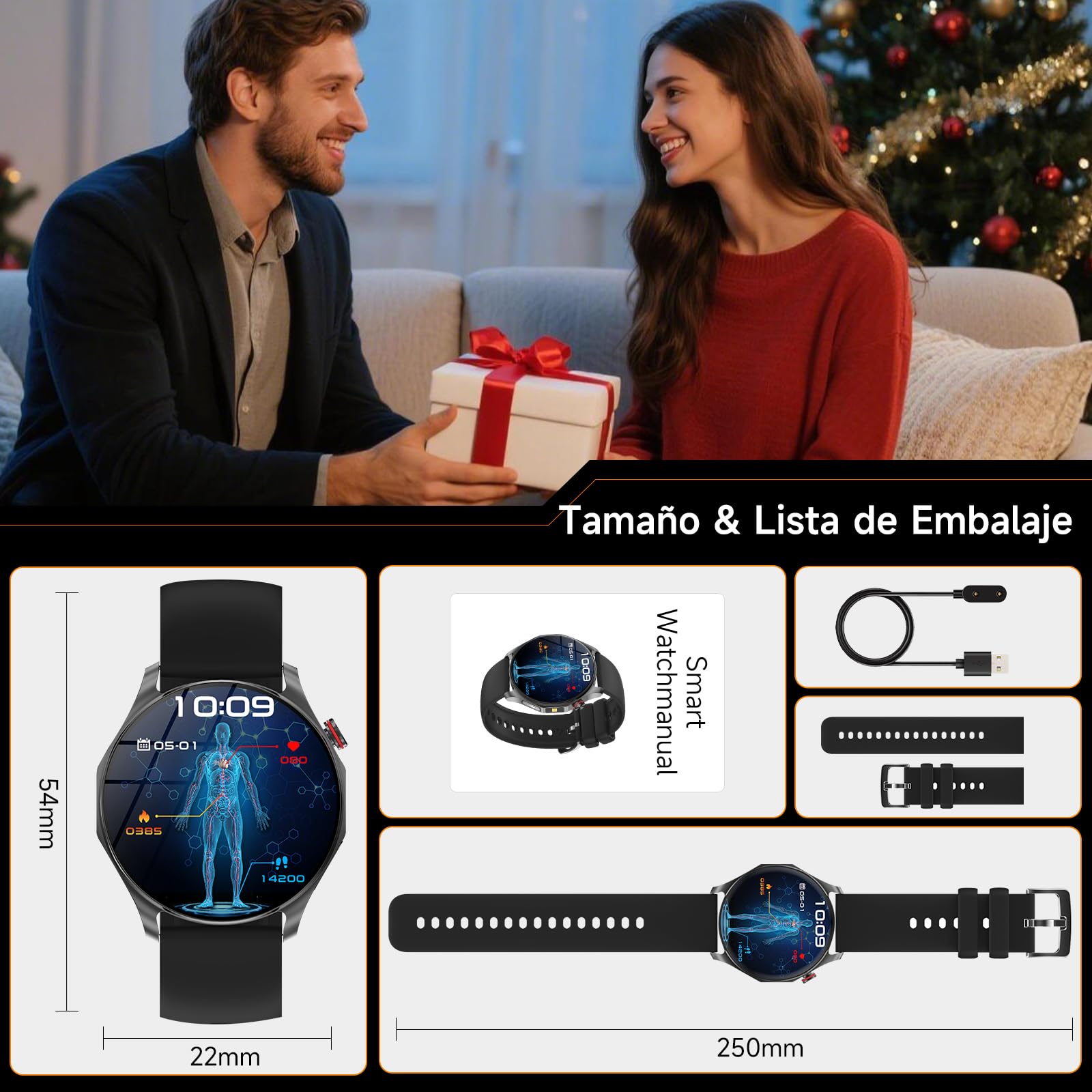 Reloj Inteligente Hombre Mujer con Llamadas Bluetooth, 1.43'' AMOLED Smartwatch con 100+ Modos Deportivos Pulsera Actividad para Android iOS (Negro)