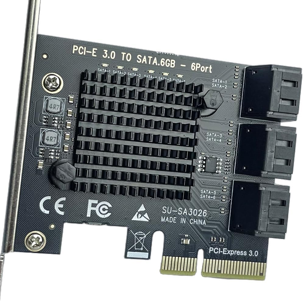 PCIE to SATA Adapter, PCIe 3.0 x2 to 6 Ports Expansion Card with ASM1166 for Desktop Storage Upgrade, Home Server, Media Library, Backup PC and Workstation, SATA 6Gbps AHCI Controller