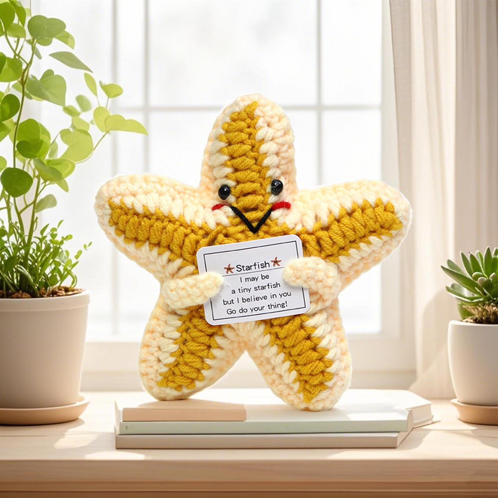 Peluche Stella Marina Lavorato A Maglia – Morbido Animale Ispiratore Con Messaggio Positivo, Decorazione Anti-stress Per Scrivania E Regalo Per Bambini