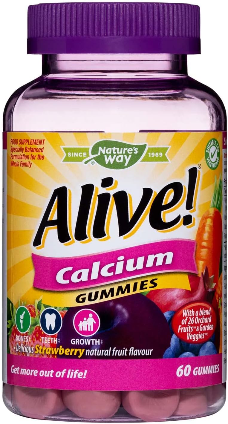Alive! Calcium Gummies with Vitamin D3 | 60 Chewable Gummies | Specially Formulated for Adults and Children From 3 Years.