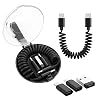 YACSEJAO Multi USB C Spiral Charging Cable Adapter Set Multi-Type USB Charging Cable Converter Storage Case Portable USB Adapter - Includes iOS/Type C/Micro/USB A Converter (Black)