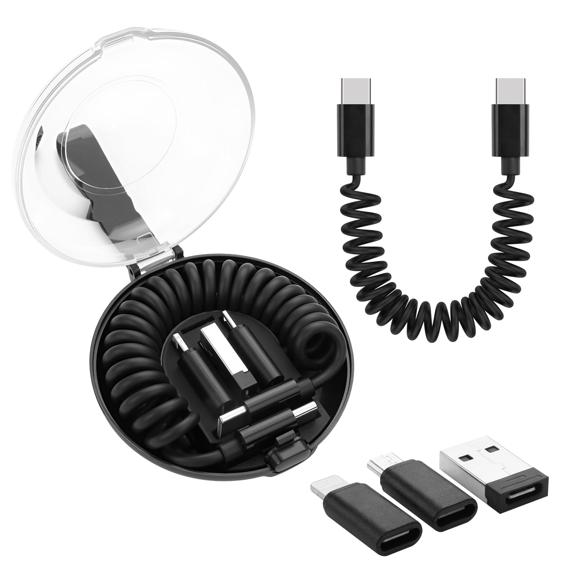 YACSEJAO Multi USB C Coiled Charging Cable Adapter Kit (Black)