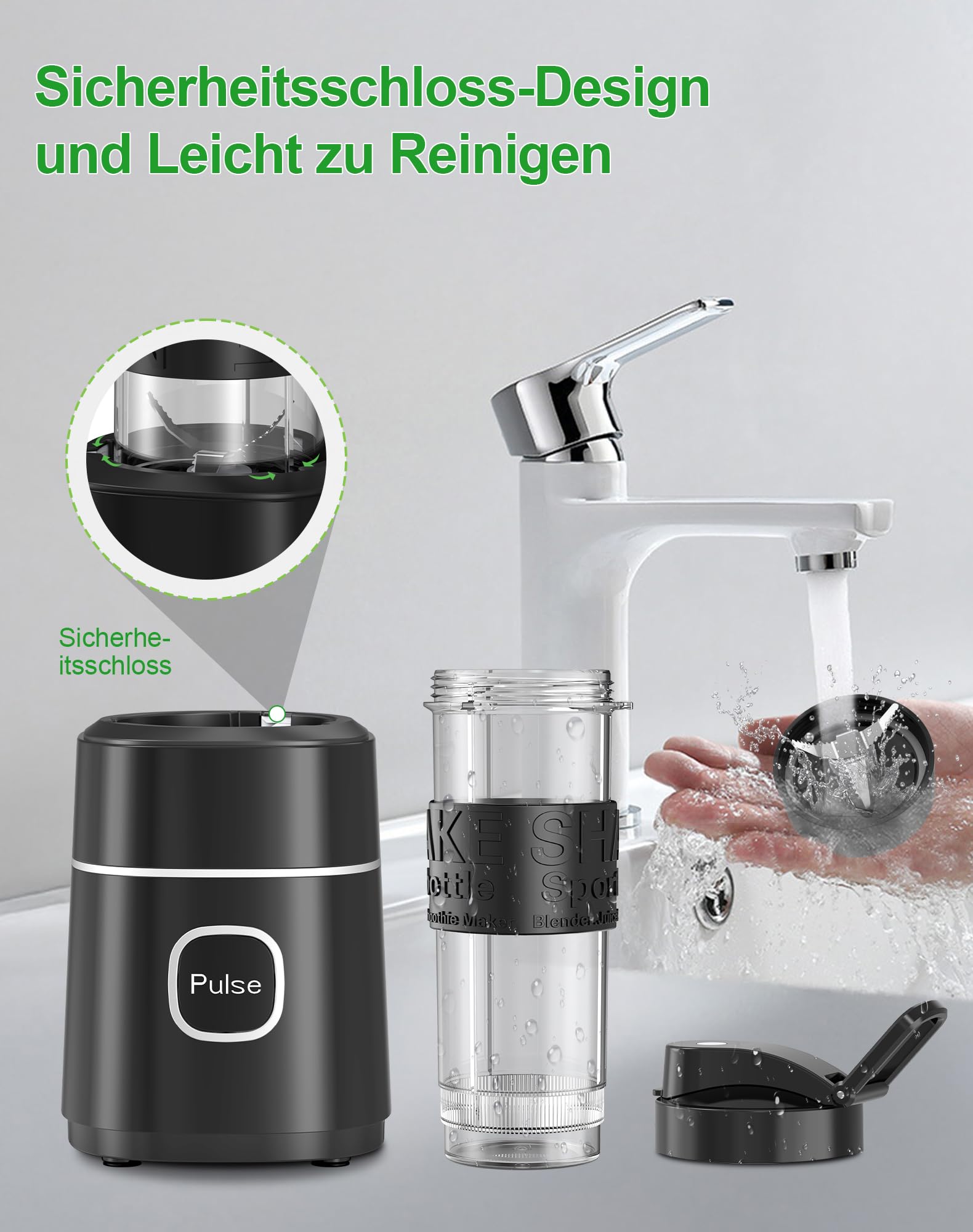 Mixer, Smoothie Maker, 500W Mini Standmixer mit 2x570ml Tritan BPA Freier Flasche, Tragbarer Edelstahl Blender, Geräuscharm, Leicht zu Reinigen 4-Klingen-System,für Jede Art von Shake und Smoothie