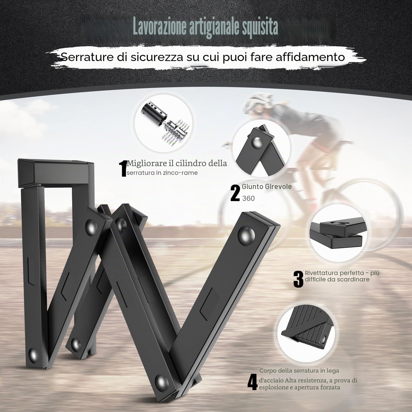 IMAYCC Lucchetto Bici Pieghevole, 120CM Lucchetto Bicicletta, Portabilità Lucchetto Pieghevole, Protezione Antifurto Extra Alta per E-bike, Bici da Strada, Moto, MTB in Nero, Ecc.