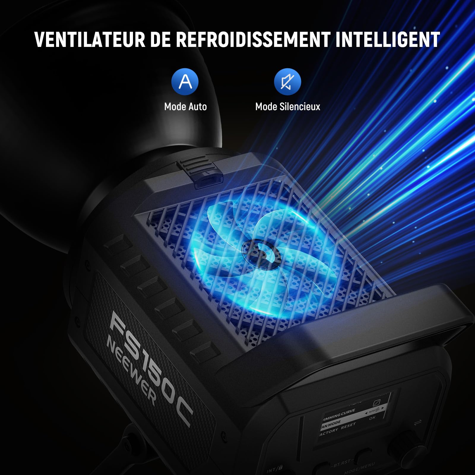 NEEWER 130W RGB LED Vidéo Light APP/2.4G Contrôle, COB Continu Studio Key Lighting,17 Effets 2500-7500K 19800lux CRI97 4 Courbes de Gradation, Bowens Spotlight pour Vidéo Streaming,FS150C