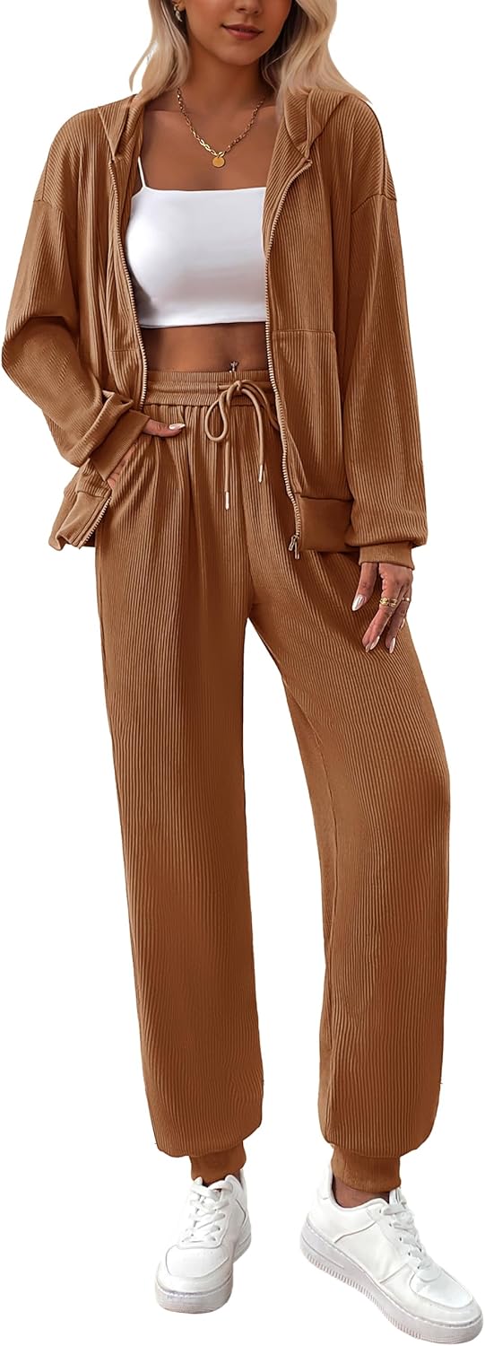 BTFBM Women 2 Piece Outfits 2025 Fall Sweatsuit Sets Zip Up Hoodie Sweatpants Tracksuit Lounge Matching Set