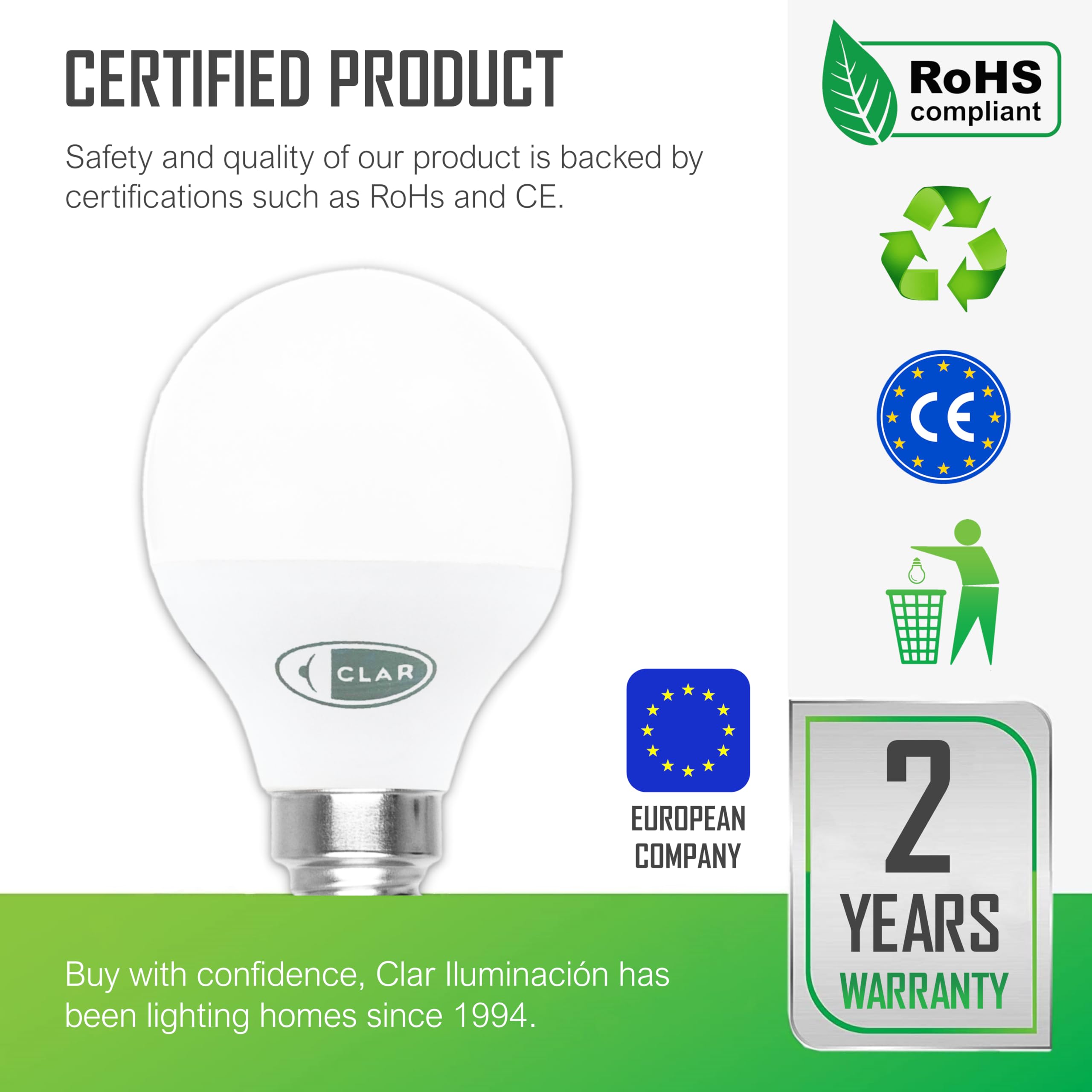 CLAR - Lampadine a LED E14 8W, Led Sfera Luce, E14 Lampadine, Lampadine Senza Fili, Lampade Led Piccole, Lampadine Led Luce Calda E14 8W (Pack 100)