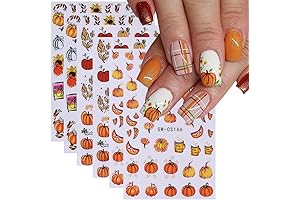 6Sheets Fall Pumpkin Nail Stickers, 3D Thanksgiving Day Nail Art Stickers