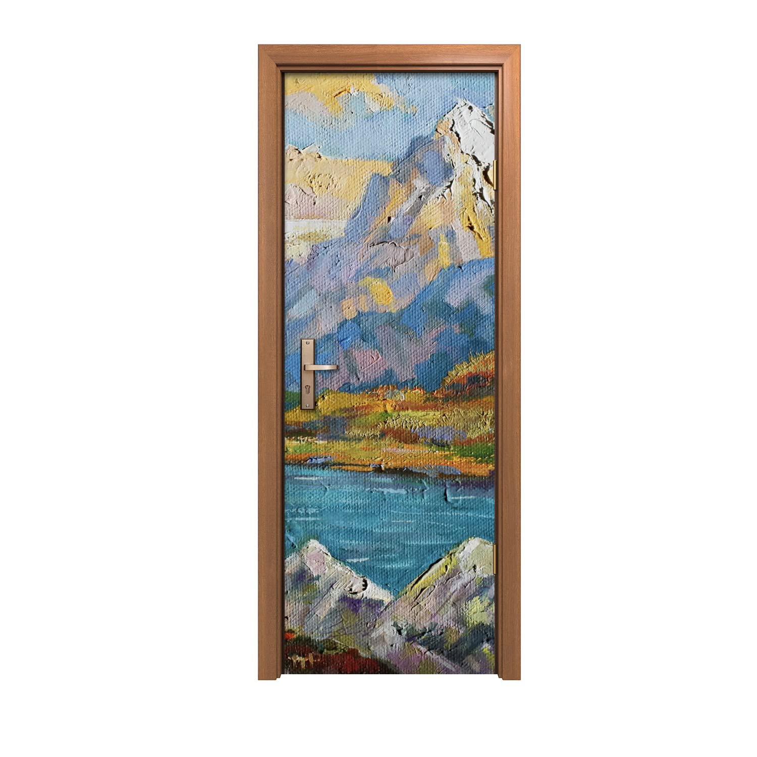Autocollant de porte Forêt rivière montagne Coloray 70x200cm pour décoration murale