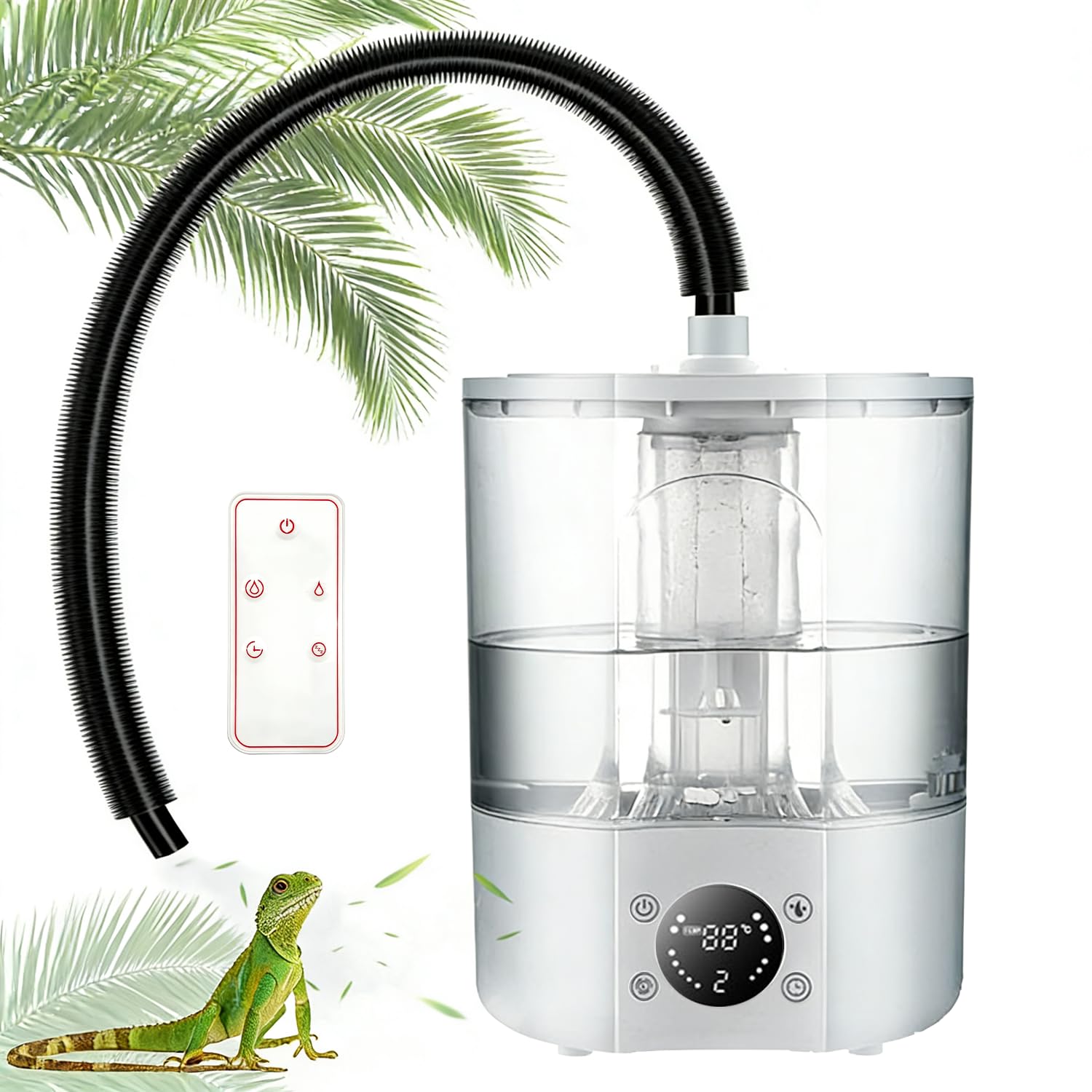 Humidificador para Reptiles, 4 L Gran Tanque Brumizador para Terrarios con Mando a Distancia y 2 m Tubo, Difusor ultra silencioso para Anfibios, Reptiles y Plantas Acuáticas