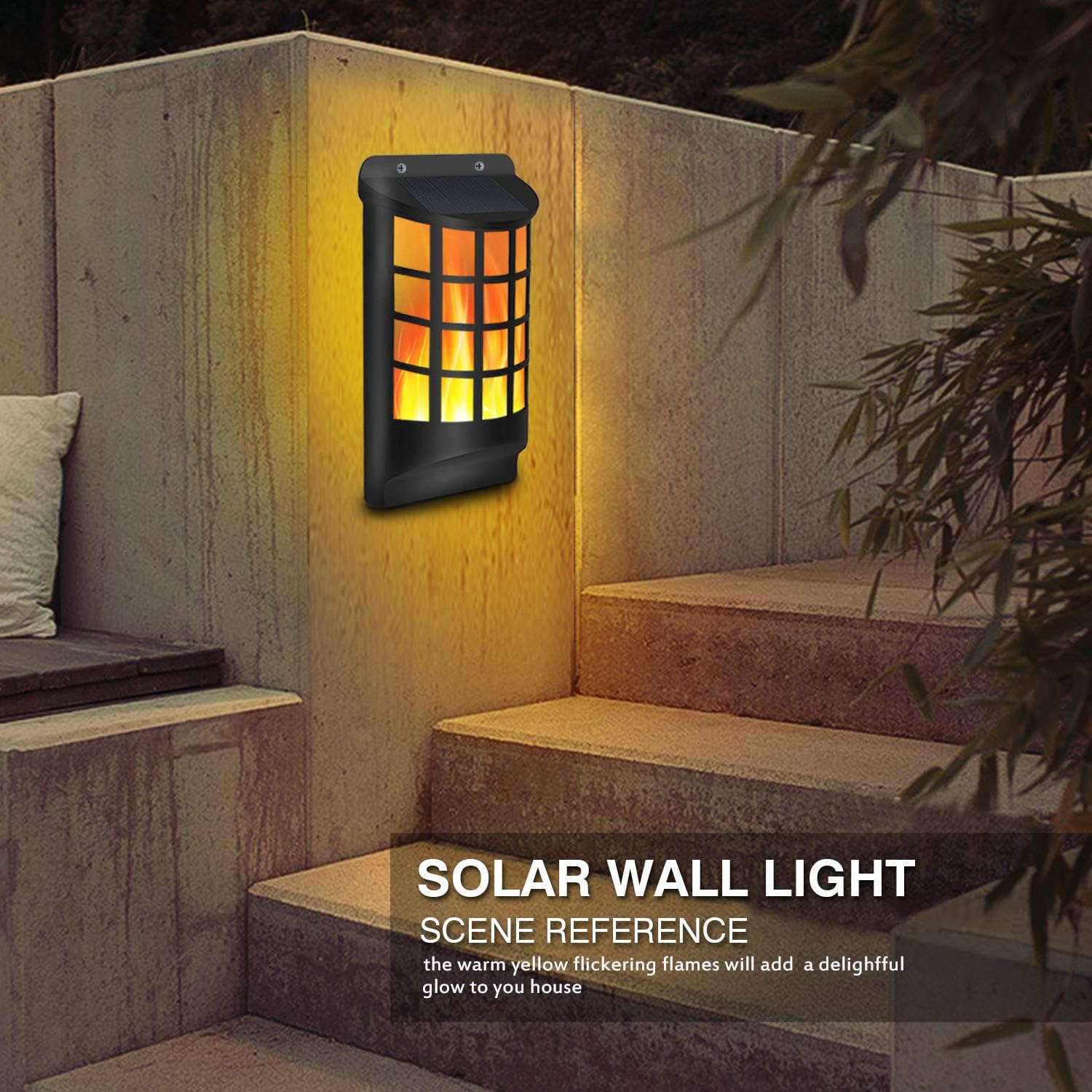 Super Deal Product Labensanwa Solar Flame Lights Outdoor Wall Lamp Flickering Flame Waterproof Dark Sensor Auto On Daytime Off, 66 LED Lattice Decorative Night Lights for Garden Pathway Patio Deck Yard Stair Railing