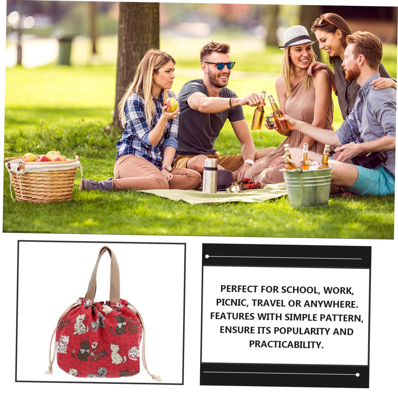 Alipis Caja De 3 Piezas bolsa de almuerzo bolsa de lona lindo bolso de mano lindo bolso de lona bolsas de pícnic bolsas termicas lancheira de almuerzo bolsa del almuerzo lienzo rojo