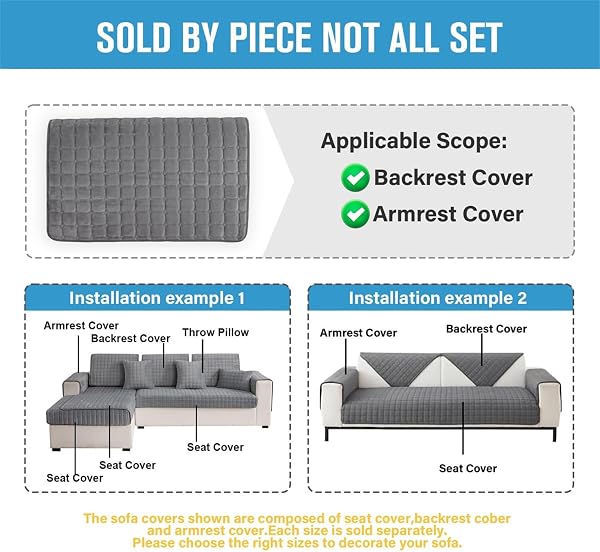 LINGKY Soft Flannel Sofa Covers Washable - Sofa Cushion Covers, Non-Slip Sofa Cover 1 2 3 Seater Couch Covers for Sectional Sofa, Sofa Slipcovers L Shape Furniture Protector (Grey, 70x70cm) - 5