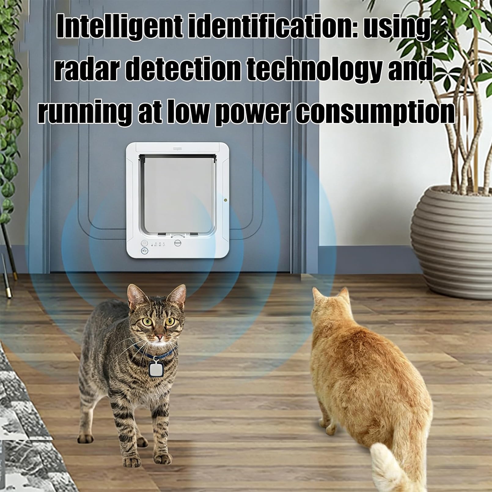 Puerta para Mascotas con Microchip Inteligente para Gatos Y Perros Pequeños, Desbloqueo Automático con 2 Llaves De Collar, Control Remoto, Bloqueo En 4 Direcciones, Puerta De Gato Impermeable