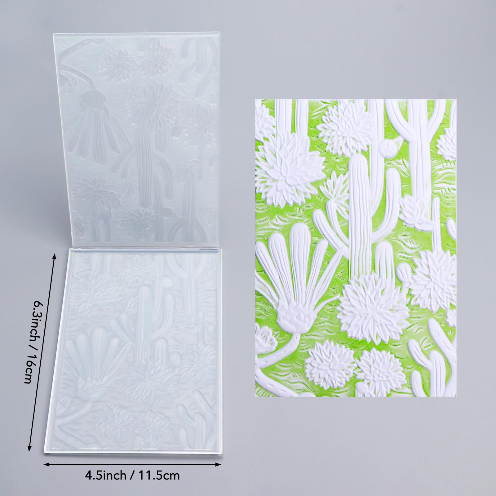 KIRABATIO Cacti Flos 3D Embossing Folder for Card Making,Cactus Background Clear Plastic Texture Fades Embossing Folder Template for Scrapbooking and Other Paper Craft Album Stamps DIY Decoration