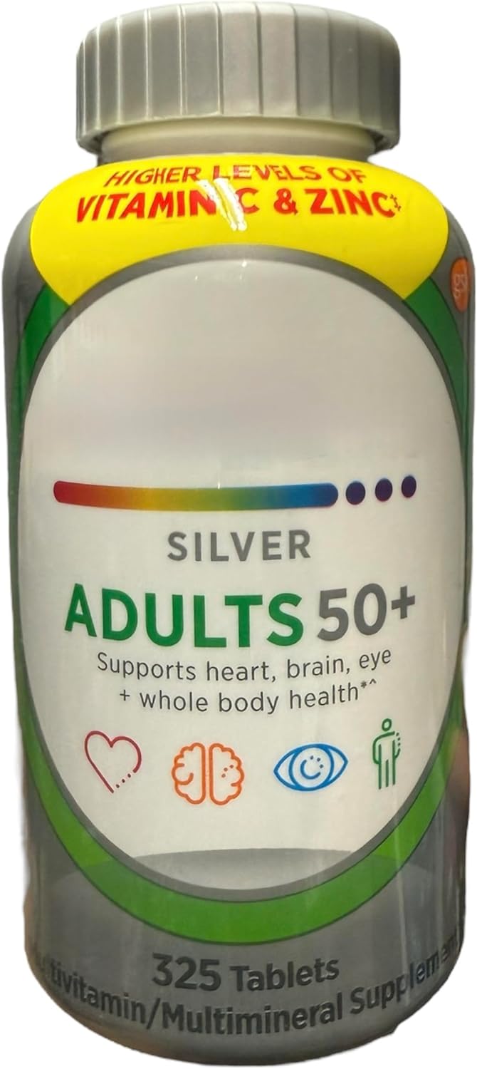 Silver Adults 50+ Multivitamin with Higher Vitamin C and Zinc, Heart Brain Eye Support, 325 Tablets Sold Only-RCB Supplies- Sold by RCB Supplies