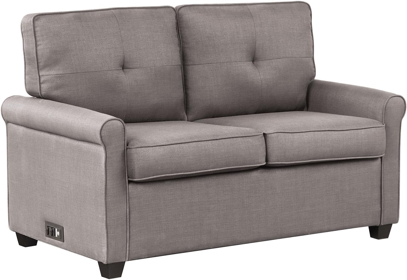 Pull Out Couches Sofa Bed 2 Seats, 2 in 1 Futon Sleeper Sofa with Pullout Bed, Loveseat Bed with Memory Foam Mattress and USB for Living Room, Bedroom, Gray, Twin Size