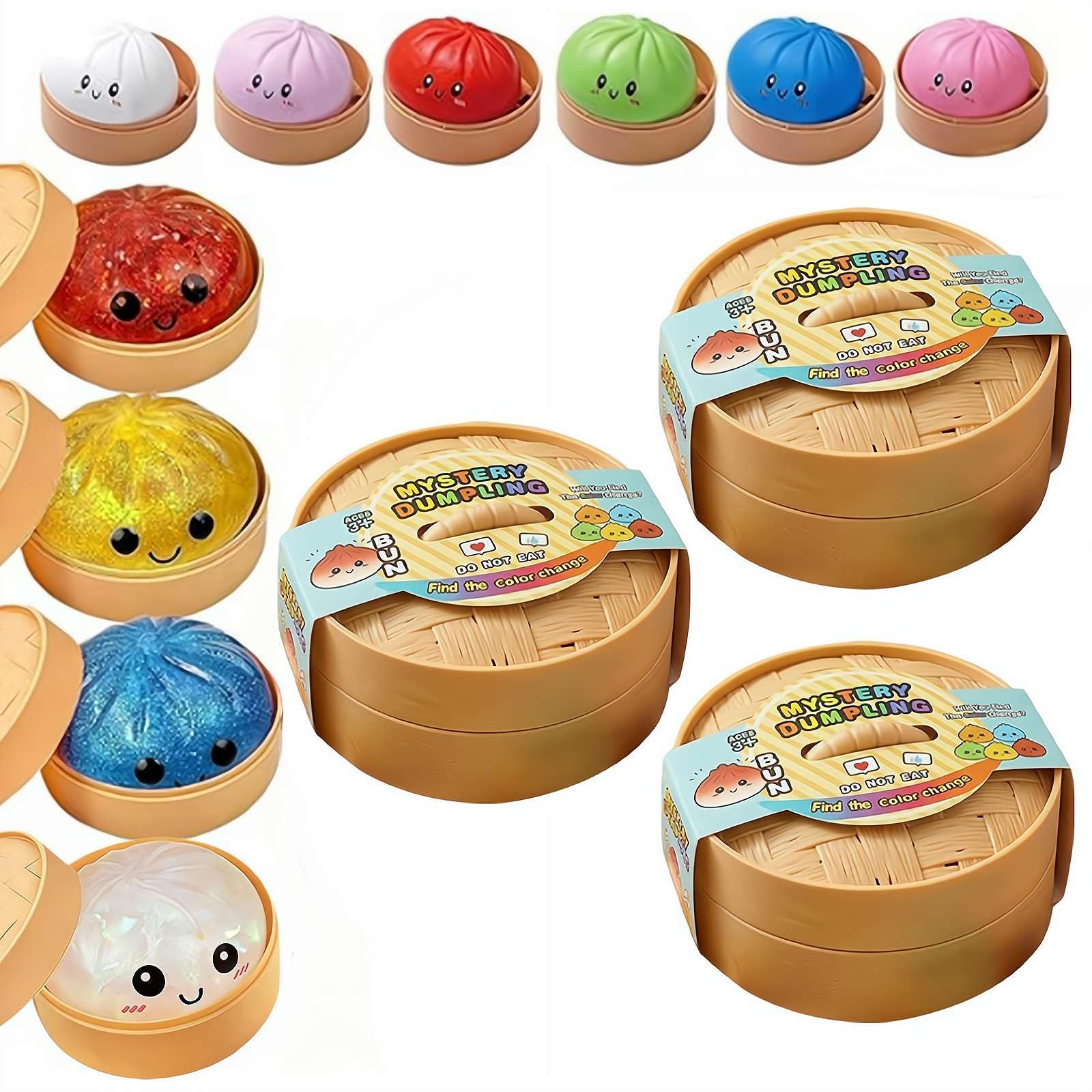 Dumpling Squishies Mystery Box, Glitter Dumplings Squeeze Box, TPR Low Rising Squishies Sensory Fidget Toy for Anxiety, 10 Colors Random Mystery Gift Boxes, Surprise Dumpling Squish y with Steamer — view 13