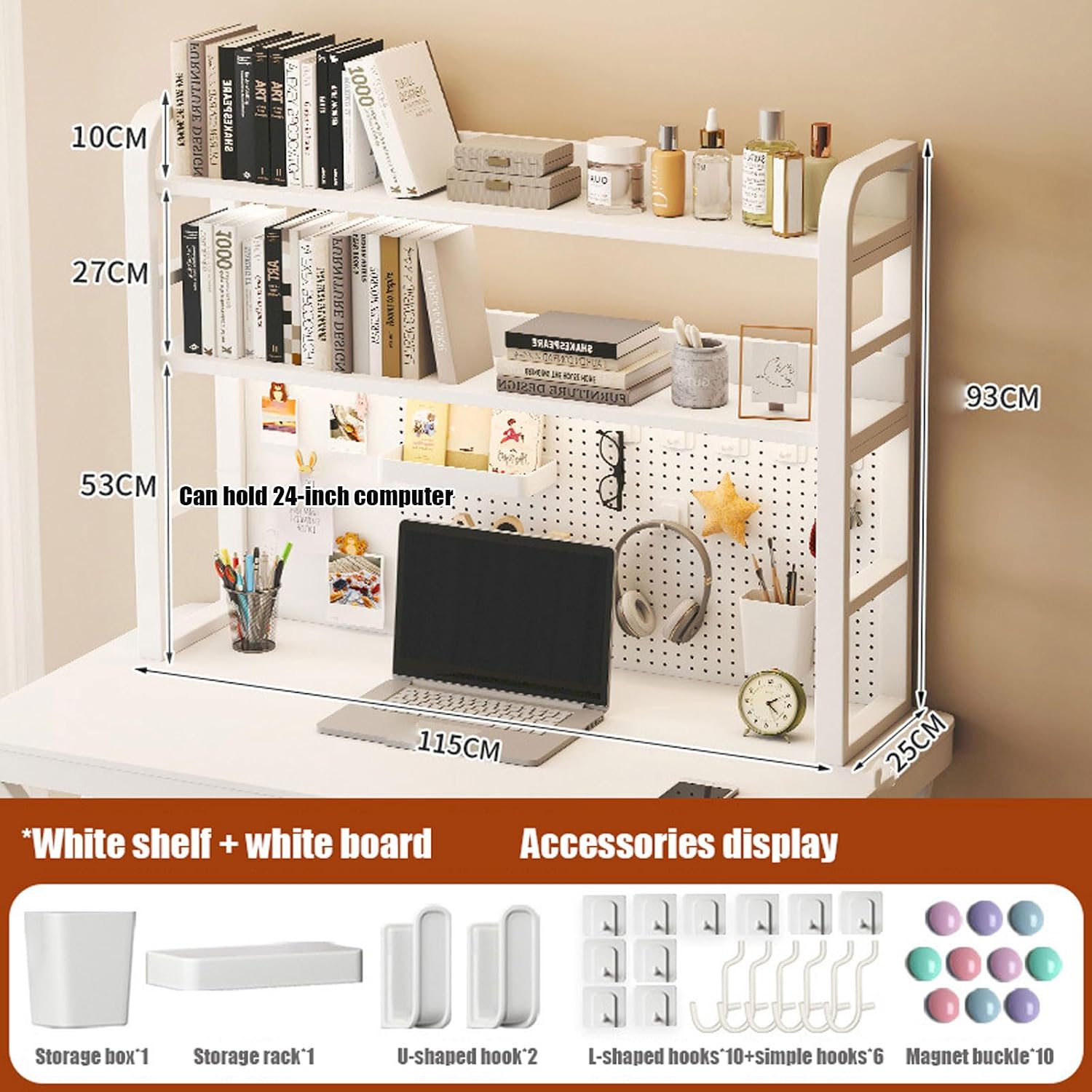 Metal Desk Hutch - Computer Desktop Bookshelf,Dorm Desktop Bookcase Countertop Organizers Storage Display Rack Home Office Desk Shelf