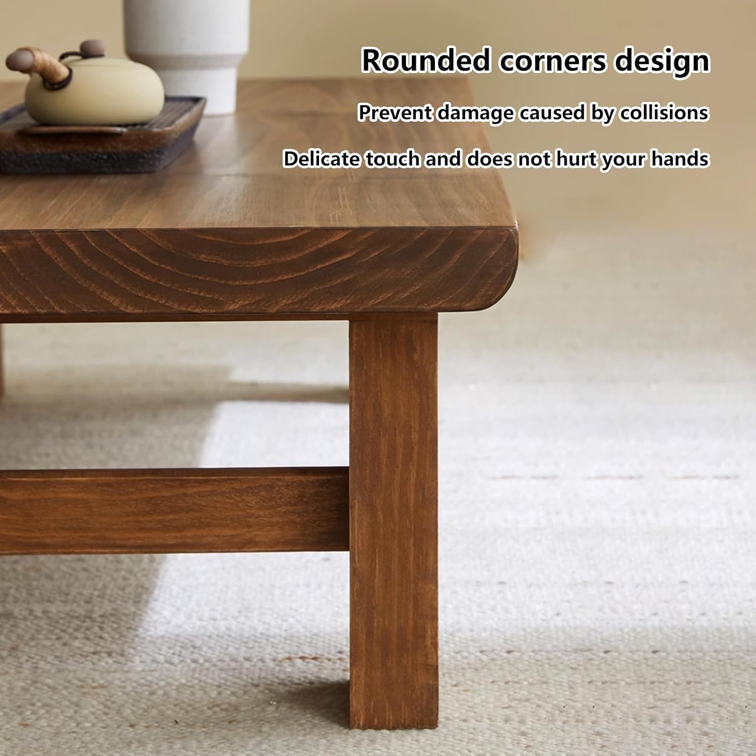 Low Coffee Table for Sitting on The Floor, Japanese Floor Table Solid Wood, Wooden Coffee Table Furniture for Living Room, Reception Rooms, 23.7x14x12in