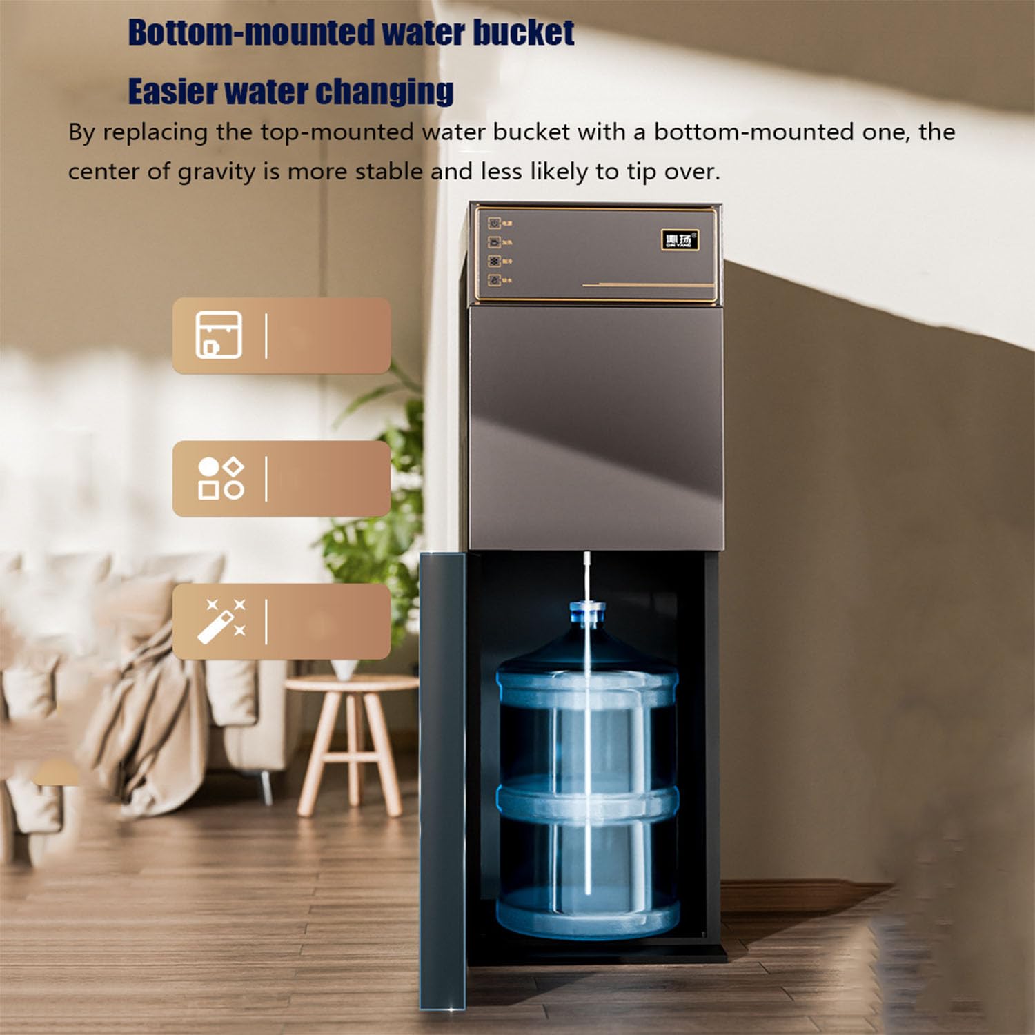 Dispensador De Enfriador De Agua Vertical Dispensador De Agua De Carga Inferior con Dispensador De Agua Caliente/fría/Tibia para El Hogar Oficina Café Té Bar Dormitorio,A2,95.5CMX30CM