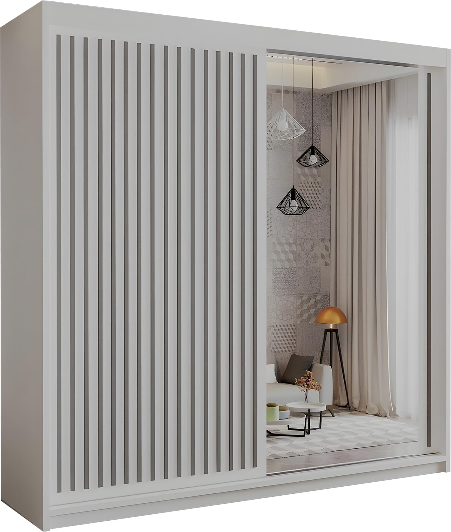 SLIDING WARDROBE 4U Modern Burg Free Standing Large Sliding Wardrobe For Bedroom in 150cm,203cm & 250cm with White,Black,Grey & Oak Colors (White, 203cm)