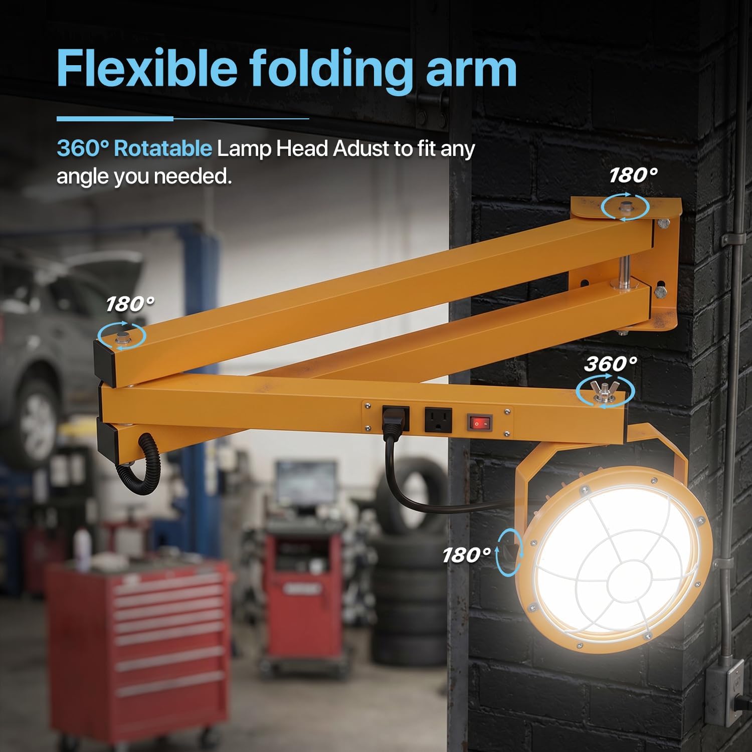 HYPERLITE LED Loading Dock Lights: 60W 6600lm LED Dock Light with 45'' Swing Folding Double Arm - 360° Rotatable LED Lamp Head - ETL Listed for Trailers Docks Warehouses Container image 2