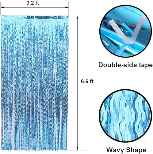 Miniatura 3 de Cortina ondulada de oropel con flecos de papel de aluminio para decoración de fiesta de cumpleaños de sirena bajo el mar (paquete de 2 unidades de