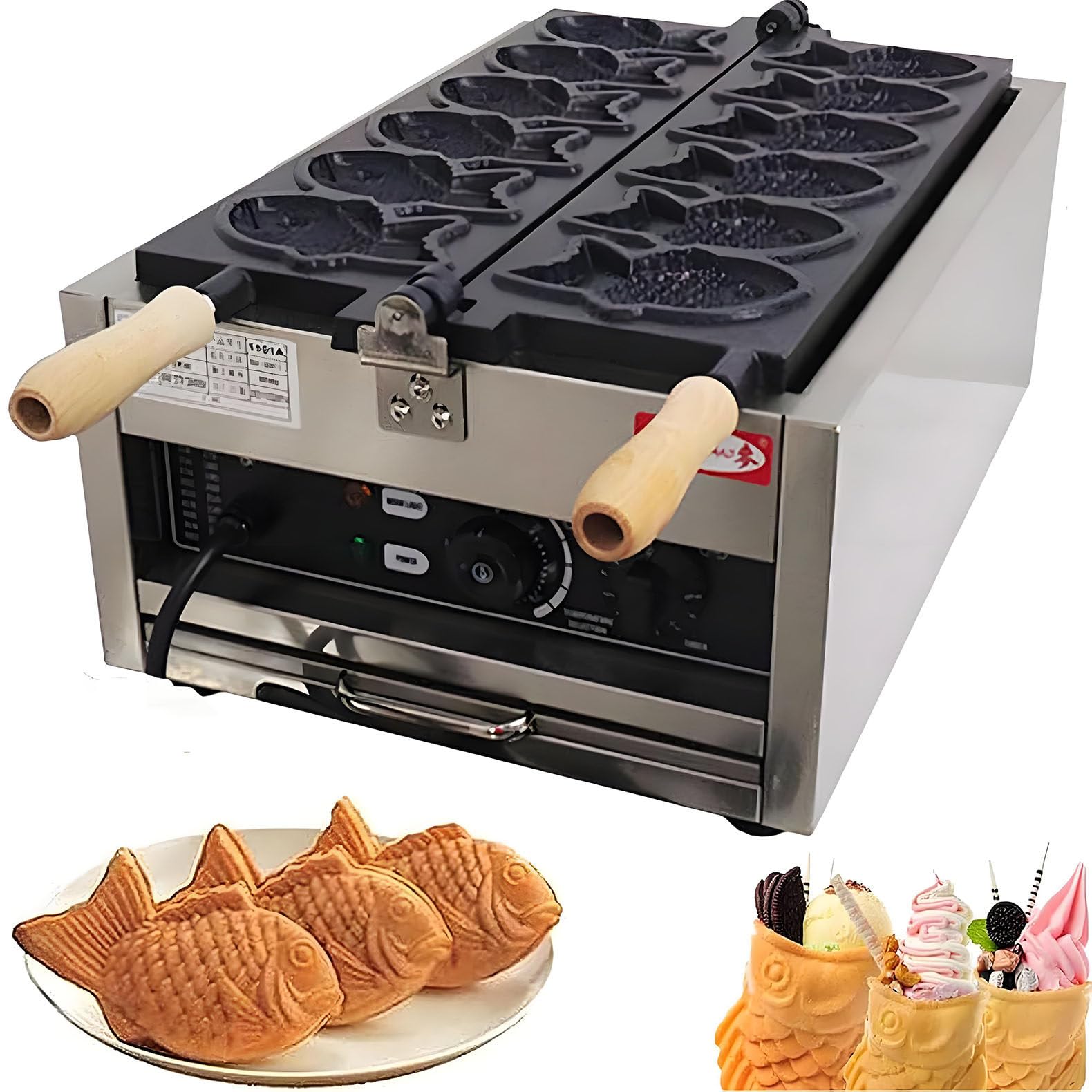 Elektrische Taiyaki-Maschine, Fischwaffeleisen, Antihaftbeschichtung, Doppelpfannenform