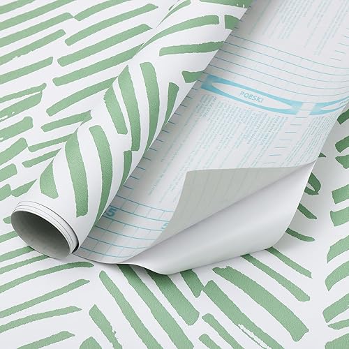 Miniatura 6 de Guvana Papel tapiz autoadhesivo de 17.7 x 197 pulgadas, diseño de líneas verdes, papel tapiz autoadhesivo verde y blanco, papel de contacto
