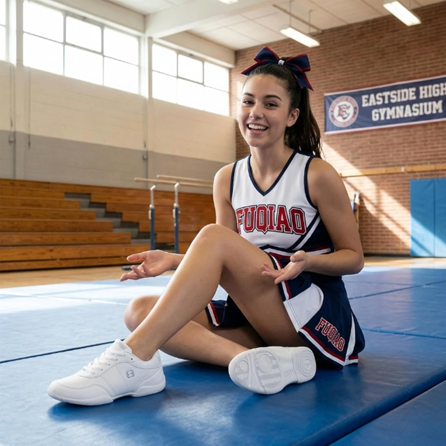 Girls White Cheerleading Shoes Lightweight Youth Cheer Competition Sneakers Kids Training Tennis Shoes