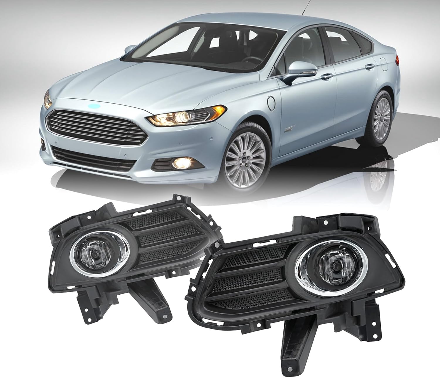 Fog Lights Assembly Factory Style For Ford Fusion 2013 2014 2015 2016 | Driving Fog Lights Lamps Clear Lens Halogen Bulbs/Wiring Harness Kit | FO1038136 4F9Z15200AA