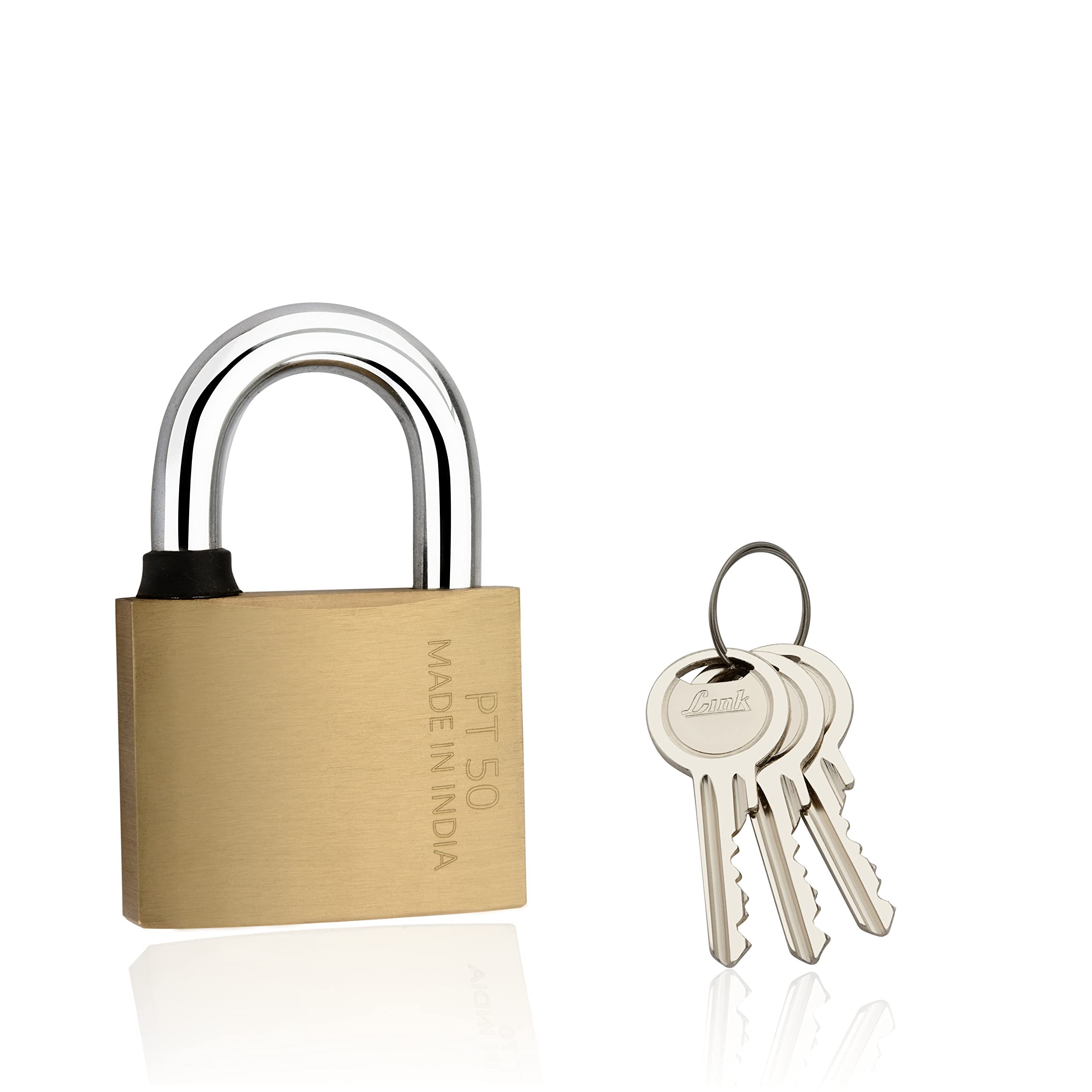 Link PT 50mm New Brass Padlock with Hardened Shackle and 3 Brass Key | (Pack of 1) 15 Years Warranty