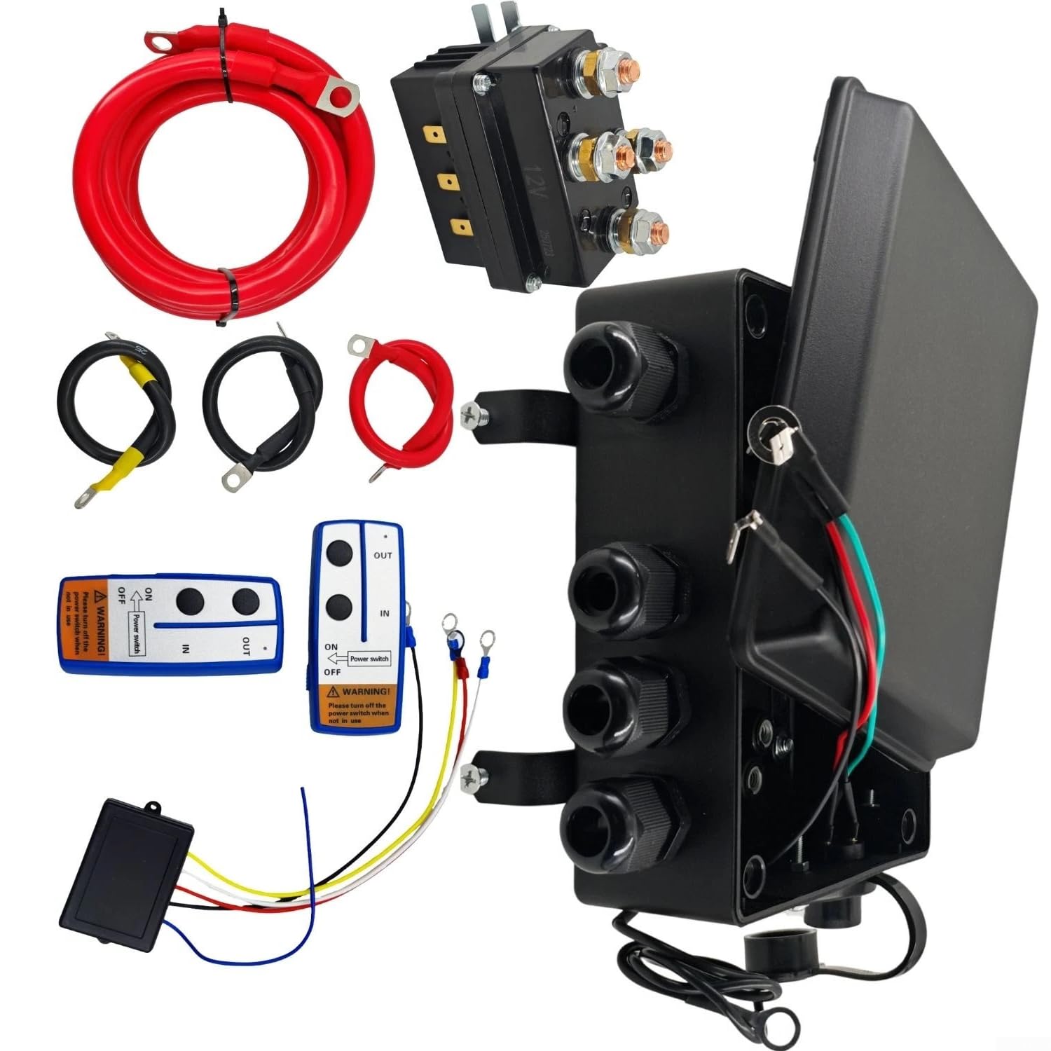 500A Seilwinden für relé Kit 12V mit Steuerbox Elektro Winde Kontaktor Set 500A IP65 Wasserdicht Funkfernbedienung für seilwinde Kit 50m Reichweite Offroad 12V 500A für relé für ATV UTV LKW Boot
