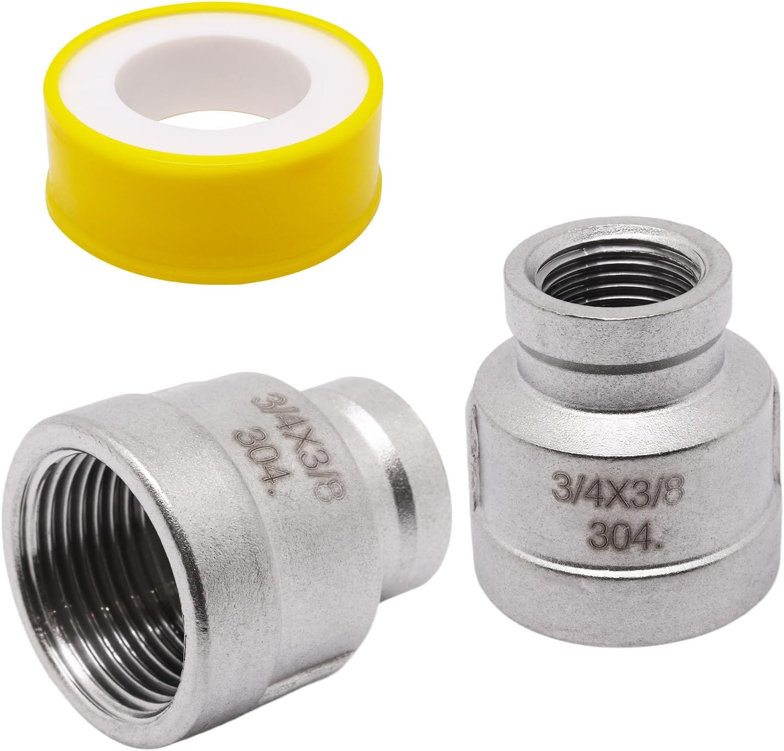 Reducing Coupling, 3/4" x 3/8" NPT Female Threaded 304 Stainless Steel Reducer Coupling Cast Pipe Fitting (2PCS)